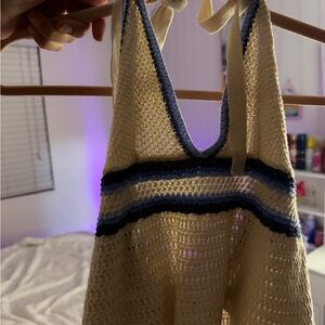 Crochet Halter Top with Blue Stripes
